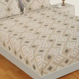 SWAYAM Beige & Off-White Geometric 144 TC 1 Queen Bedsheet With 2 Pillow Covers-picture-34