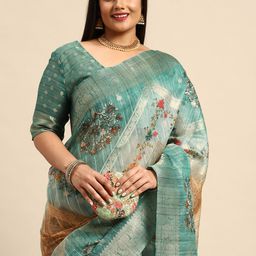 Sztori Floral Zari Silk Cotton Banarasi Saree-image-89