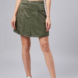 Marie Claire Women Olive Green Solid A-Line Skirt-image-42