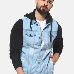 Campus Sutra Men Blue Printed Windcheater Denim Jacket-picture-33