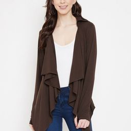 Hypernation Women Brown Solid Open Front Shrug-picture-24