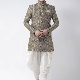 DEYANN Men Navy & Off-White Woven Design Sherwani-image-13