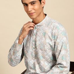 MANQ Men Ethnic Motifs Embroidered Regular Pure Cotton Kurta with Churidar-image-49