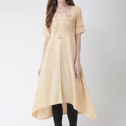 Span Women Beige Yoke Design A-Line Kurta-image-23