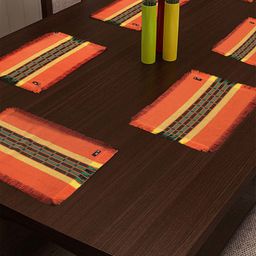 KLOTTHE Set Of 6 Orange & Yellow Striped Table Placemats-7