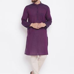 even Men Purple Solid Kurta with Churidar-53