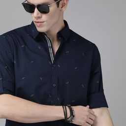 The Roadster Lifestyle Co Men Navy Blue & Beige Regular Fit Printed Sustainable Casual Shirt-image-75