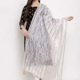 Clora Creation White & Gold-Toned Gotta Patti Silk Dupatta-picture-15