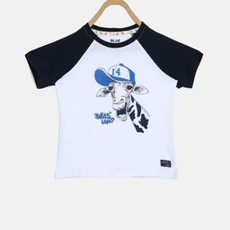 Blue Giraffe Boys White Printed Round Neck T-shirt-image-50