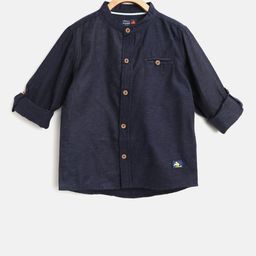 Cherry Crumble Boys Navy Blue Regular Fit Solid Casual Shirt-image-119