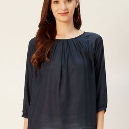 Sera Women Navy Blue Solid Front Pleat Top-image-33