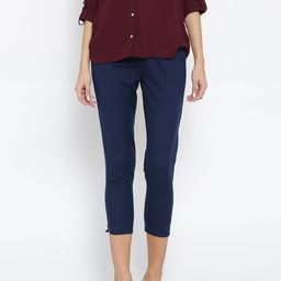 AURELIA Women Navy Solid Cropped Casual Trousers-image-18