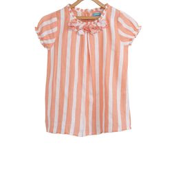 Miyo Girls White & Orange Striped Pure Cotton Top-image-77