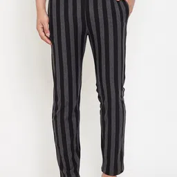Hypernation Men Black & Grey Striped Lounge Pants-image-54