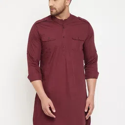 Hypernation Men Maroon Solid Pathani Kurta-picture-40