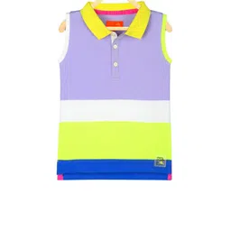 Cherry Crumble Girls Purple Colourblocked Polo Collar T-shirt-image-93