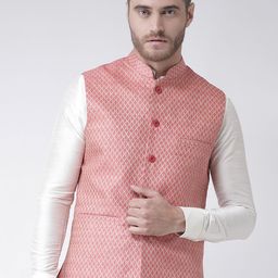 DEYANN Men Pink Printed Nehru Jacket-19
