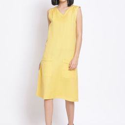 Oxolloxo Women Yellow Solid A-Line Dress-image-61