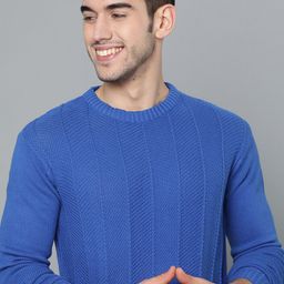 Mast & Harbour Men Blue Self-Striped Pullover-picture-8