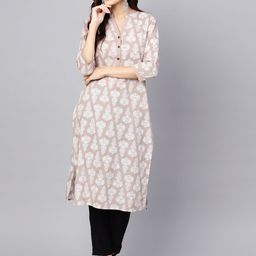 anayna Women Beige & White Printed Straight Kurta-picture-47