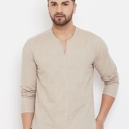 even Men Beige Dobby Straight Kurta-18