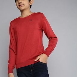 Nautica Boys Red Solid Round Neck Pullover-image-70