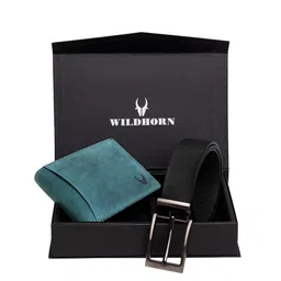 WildHorn Men Teal Blue & Black RFID Protected Genuine Leather Accessory Gift Set-image-73