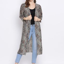 Oxolloxo Women Brown & Black Animal Printed Open Front Shrug-picture-47