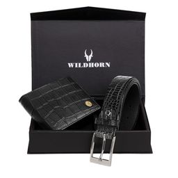 WildHorn Men Black RFID Protected Genuine Leather Accessory Gift Set-image-27