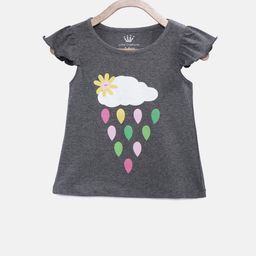 Little Chieftains Girls Grey Melange Printed Pure Cotton Top-image-9