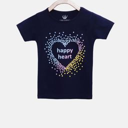 Little Chieftains Girls Navy Blue Printed Round Neck T-shirt-image-55