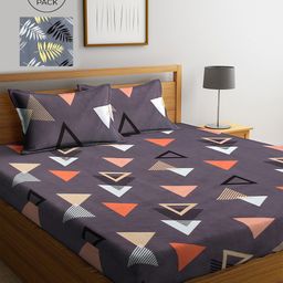 KLOTTHE Burgundy & Grey Geometric 300 TC Cotton Blend 2 King Bedsheet with 4 Pillow Covers-18