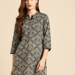 Anouk Floral Printed Mandarin Collar Pure Cotton Kurti-picture-42