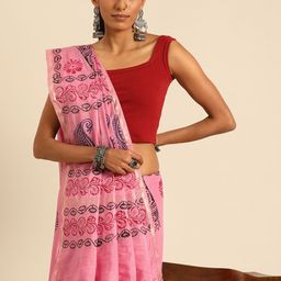 Taavi Ethnic Motifs Zari Handloom Block Print Saree-image-78