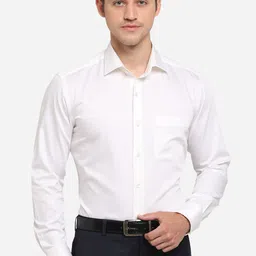 JADE BLUE Men White Slim Fit Solid Pure Cotton Formal Shirt-image-40