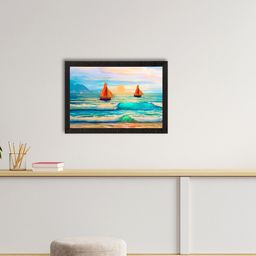 eCraftIndia Blue & Sea Green Sailing Boats In Sea View Satin Matt Texture UV Art Painting-image-55