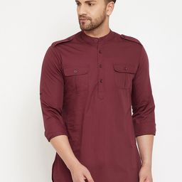 Hypernation Men Maroon Pathani Kurta-image-21
