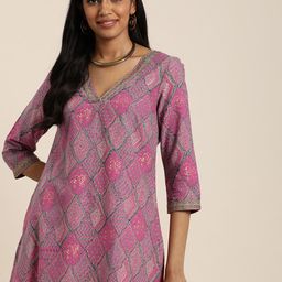 Taavi Geometric Printed Festive V-Neck Kurta-image-16