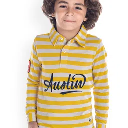 Cherry Crumble Boys Grey & Yellow Striped Polo Collar T-shirt-image-50