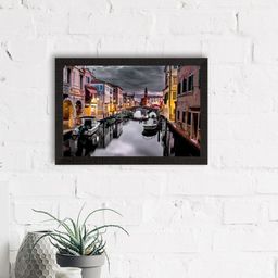 eCraftIndia Grey & Black Beautiful Canal City View Wall Art-25
