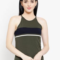 LE BOURGEOIS Women Olive Green & Navy Blue Striped Tank Top-image-22