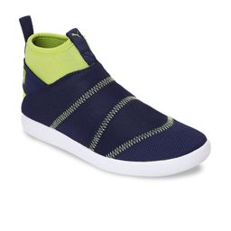 Puma Kids Blue & Fluorescent Green Colorblocked Lazy Knit Mid JR Slip-On Sneakers-54