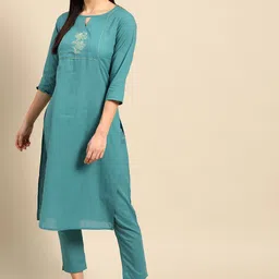 Anouk Women Blue Yoke Design Pure Cotton Kurta with Trousers-image-40
