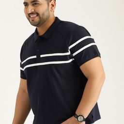 Sztori Plus Size Men Navy Blue Solid Polo Collar T-shirt-image-97