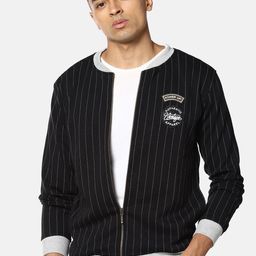 Campus Sutra Men Black Striped Windcheater Bomber-picture-41