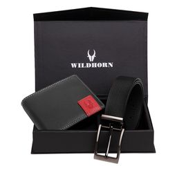 WildHorn Men Black RFID Protected Genuine Leather Accessory Gift Set-image-97