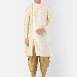 DEYANN Men Off-White & Yellow Woven Design Kurta with Dhoti Pants-image-46