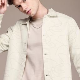 WROGN Printed Spread Collar Pure Cotton Oversized Tailored Jacket-16