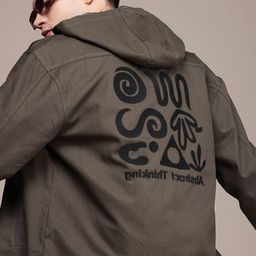 WROGN Typography Embroidered Hooded Oversized Pure Cotton Tailored Jacket-29