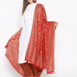 WEAVERS VILLA Women Red Woven Design Shawl-21